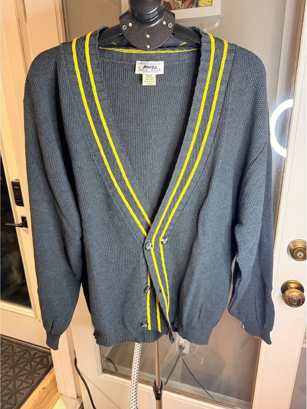 Hertz Fashion Gray Cardigan Sweater with Yellow Trim
